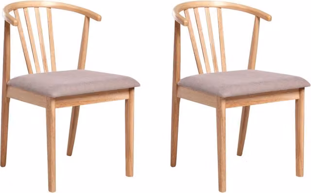 Set di 2 sedie da pranzo BELIANI in legno di gomma con seduta imbottita in tessuto beige e marrone stile classico