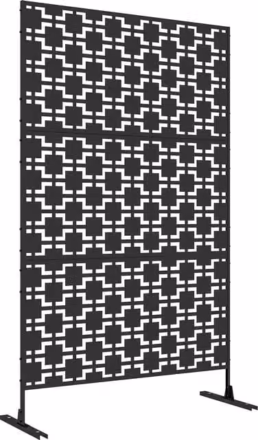 Pannello brise vue decorativo Outsunny con motivo geometrico traforato in metallo nero, L 122 x P 45 x H 198 cm