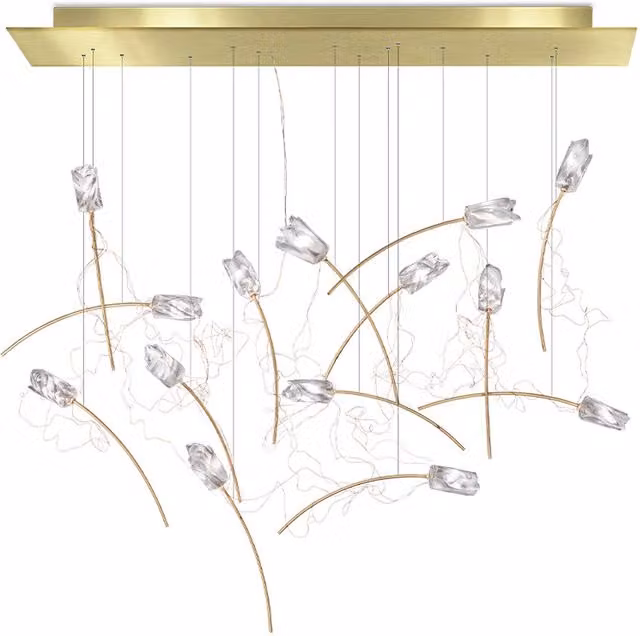 Lampada a sospensione Slamp Tulip Linear multicolore con finitura oro e ottone e vetro trasparente