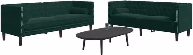 Set di 2 Divani Chesterfield vidaXL in Velluto Verde con Cuscini