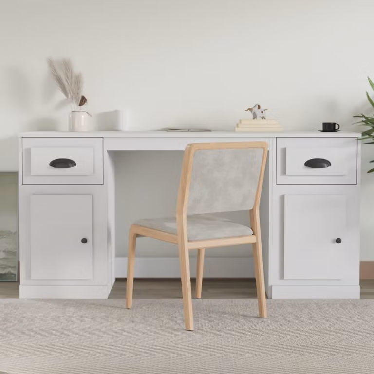 Scrivania con armadietto vidaXL bianca in legno multistrato per ufficio moderno L: 154,5 cm, P: 50 cm, H: 75 cm