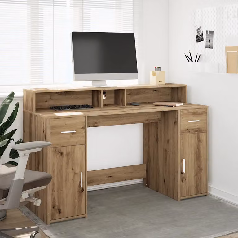 Scrivania da ufficio moderna vidaXL in legno color rovere, L 140 x P 55 x H 91 cm