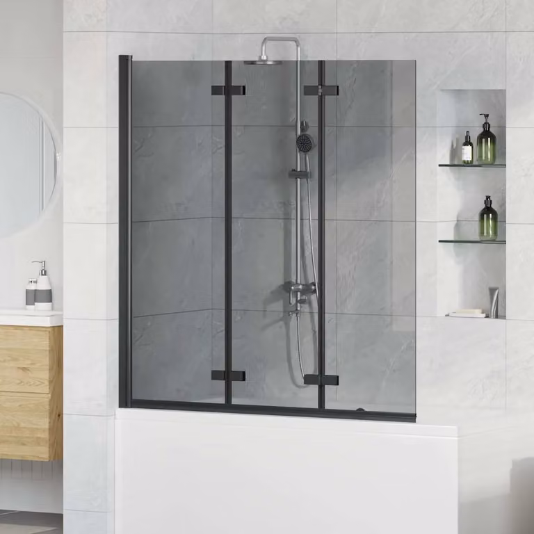 vidaXL Box Doccia Pieghevole Rettangolare in Vetro Trasparente e Alluminio Nero L: 130 cm, P: 138 cm