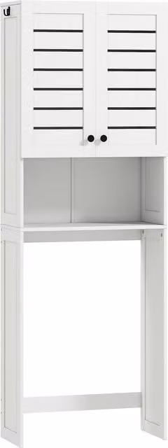 Mobile da bagno HOMCOM sopra WC in legno bianco con armadietto a 2 ante e ripiano aperto, L: 67 cm, P: 31.5 cm, H: 190 cm