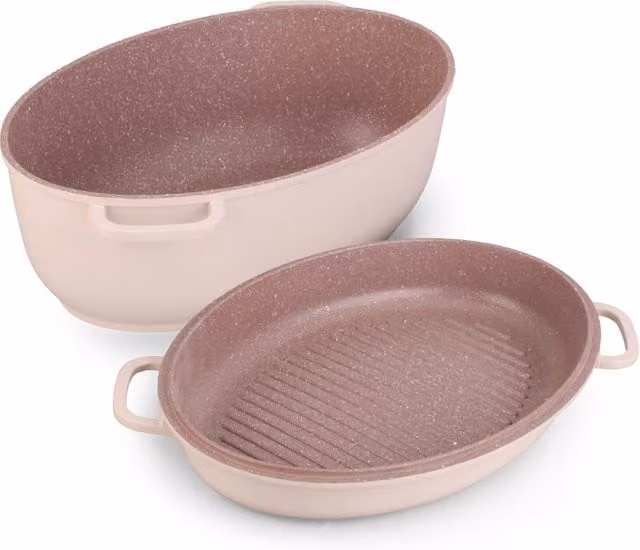Rostiera ovale KASANOVA in alluminio e ceramica con rivestimento antiaderente, colore beige, L: 38 cm, P: 26 cm