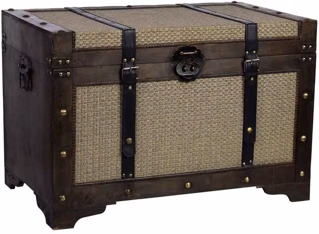 Baule in legno e metallo Wanderlust Deco stile antico, colore marrone, L 75 cm x P 74 cm x H 51 cm