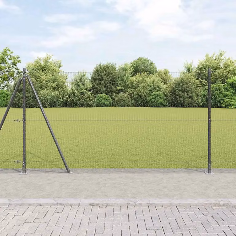 vidaXL Recinzione esagonale in rete di acciaio rivestita in PVC con base in cemento, Grigio, L: 12 m, H: 1,2 m