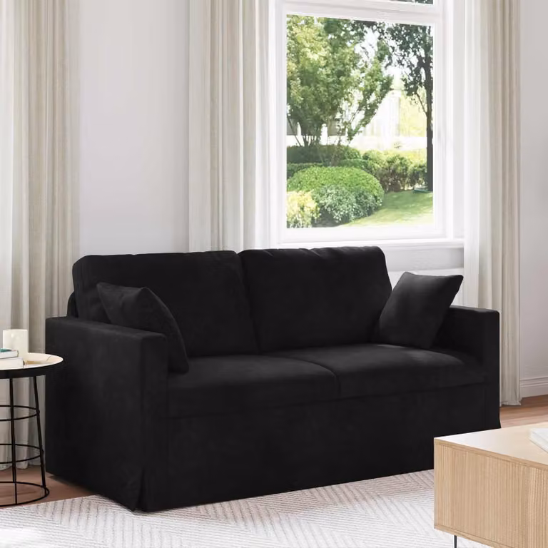 vidaXL Divano Moderno in Velluto Nero con Cuscini e Coperture Rimovibili L: 158 cm, P: 78 cm, H: 80 cm