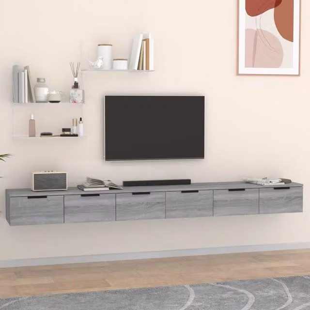 Set di 2 Mobili a Muro vidaXL in Legno Multistrato Grigio, L 102 cm x P 30 cm x H 20 cm