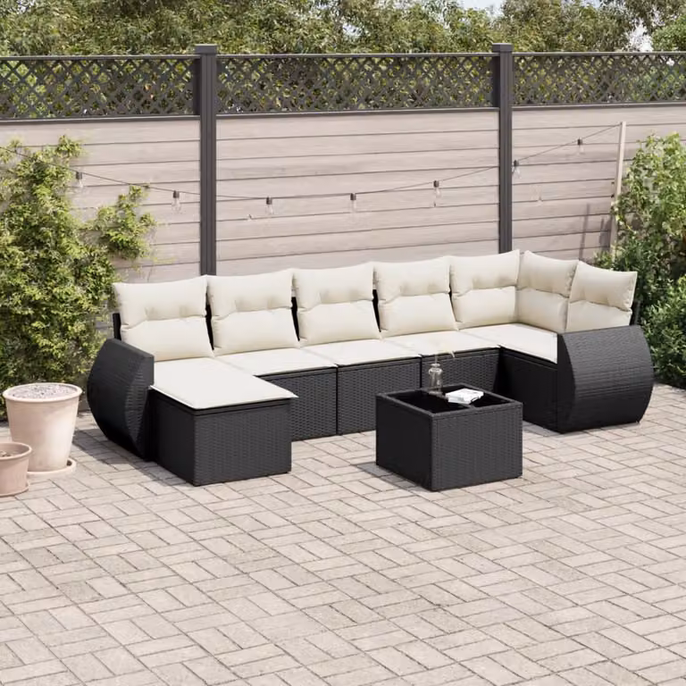 Set Divano da Giardino a L vidaXL con 7 Pezzi e Cuscini, Polyrattan Nero e Struttura in Acciaio