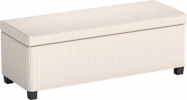 Panca fondo letto con contenitore da 84L HOMCOM in tessuto velluto a coste beige e acciaio, L 112 x P 42 x H 40 cm