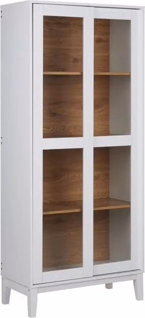Mobiletto moderno Beliani con ante in vetro e ripiani interni, colore bianco, H: 183 cm, L: 80 cm, P: 40 cm