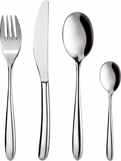 Set di posate Omega Kasanova da 24 pezzi in acciaio inox color argento lucido per adulti, lavabile in lavastoviglie