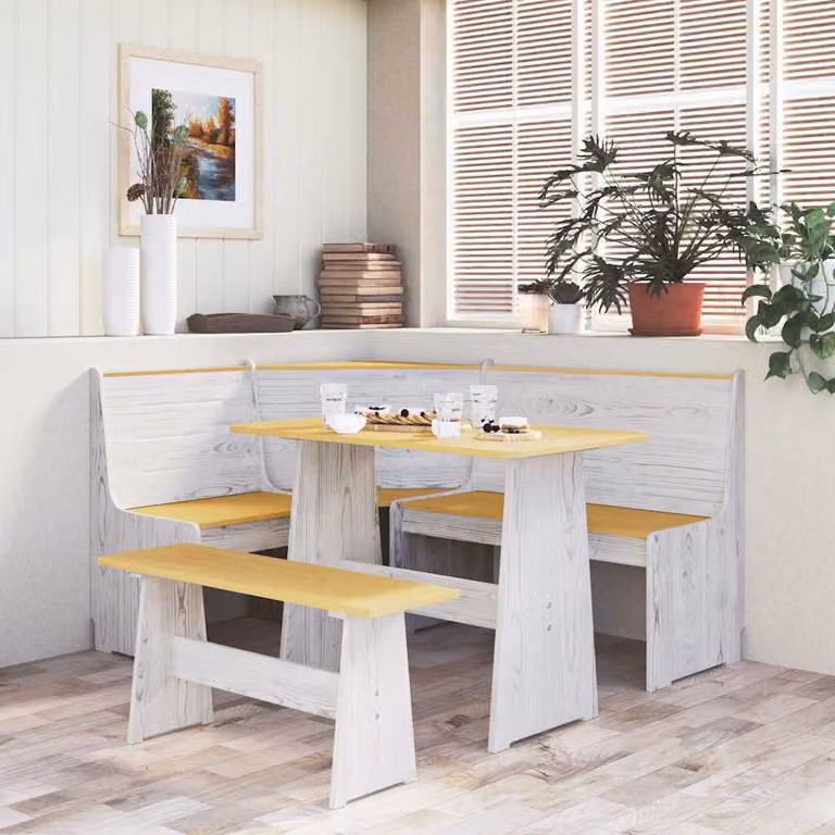Panca Angolare REINE vidaXL in Legno di Pino, Colore Ambra e Bianco, L: 151 cm