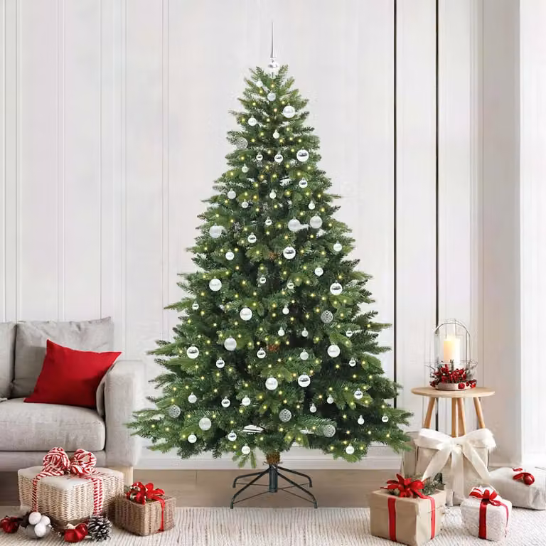 Albero di Natale artificiale vidaXL verde con 300 LED luce bianca calda in PE e PVC, Altezza: 210 cm