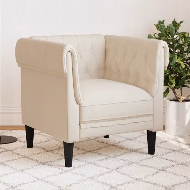 Poltrona Chesterfield beige in tessuto con struttura in legno vidaXL