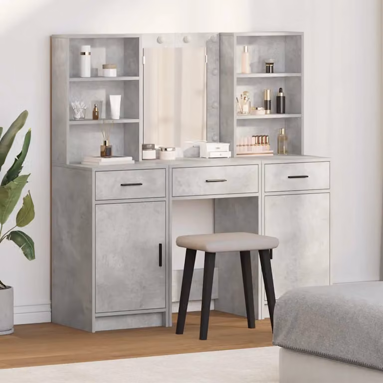 Set da tavolo da trucco con LED vidaXL Grigio cemento