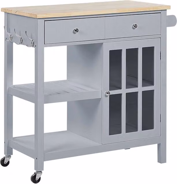 Carrello da cucina scandinavo BELIANI in MDF e legno di gomma grigio con ruote e cassetti L/P/H: 80 x 43 x 31 cm