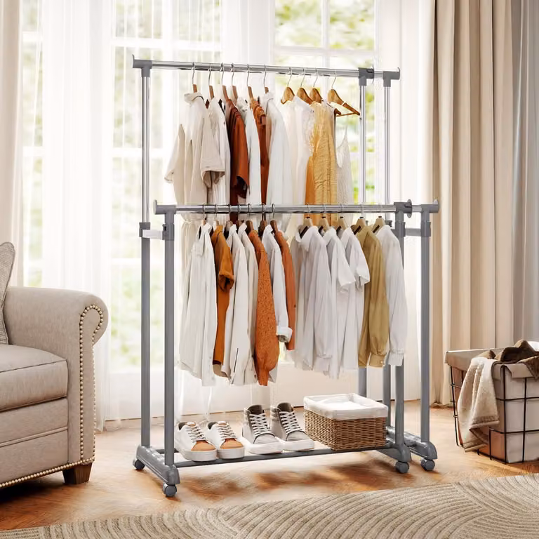 Costway Porta abiti in metallo regolabile con ruote per camera da letto, disponibile in verde o grigio