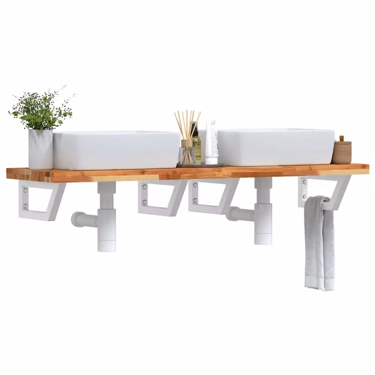 vidaXL Ripiano a Parete per Lavabo in Accacia e Metallo, L: 40 cm, P: 19 cm, H: 5 cm