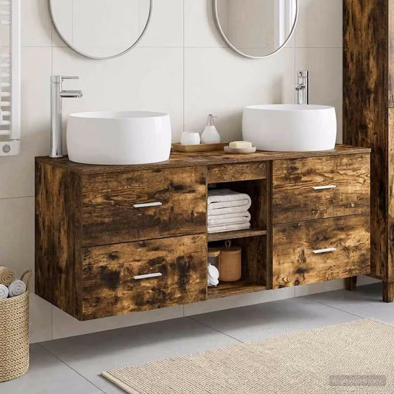 Set di mobili per il bagno moderno vidaXL in 3 pezzi color rovere e argento L/P/H: 49,5 x 44,5 x 66 cm