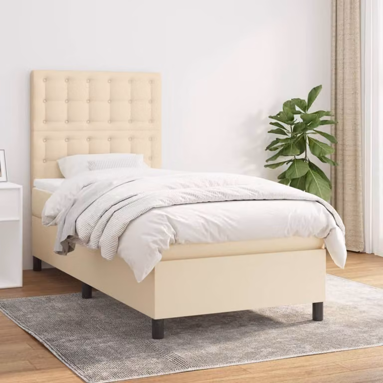 vidaXL Letto Ibrido con Giroletto a Molle e Materasso a Tasche, Colore Beige e Bianco, L/P/H: 100 x 200 x 128 cm