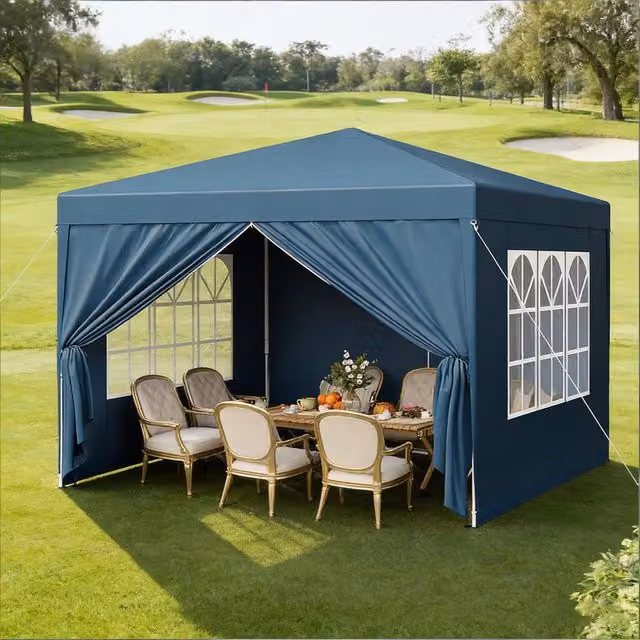 Pavillon da giardino pieghevole WISHDOR blu con pareti laterali e altezza regolabile L/P: 300 x 300 cm, H: 258 cm