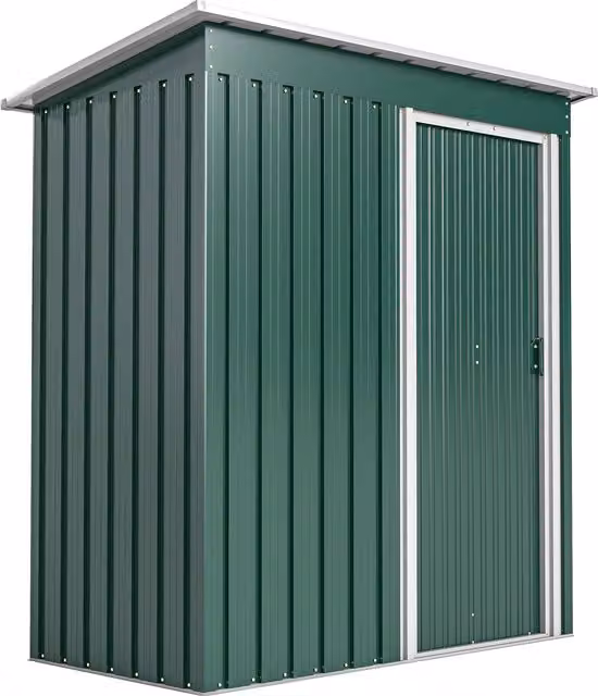 Casetta da giardino Outsunny con tetto inclinato e porta scorrevole, capanno attrezzi in acciaio zincato, Verde, L: 163 cm, P: 89 cm, H: 182 cm