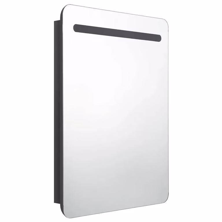 Mobile da bagno moderno HELLOSHOP26 nero lucido con specchio a LED e ripiani interni, L: 60 cm, P: 11 cm, H: 80 cm