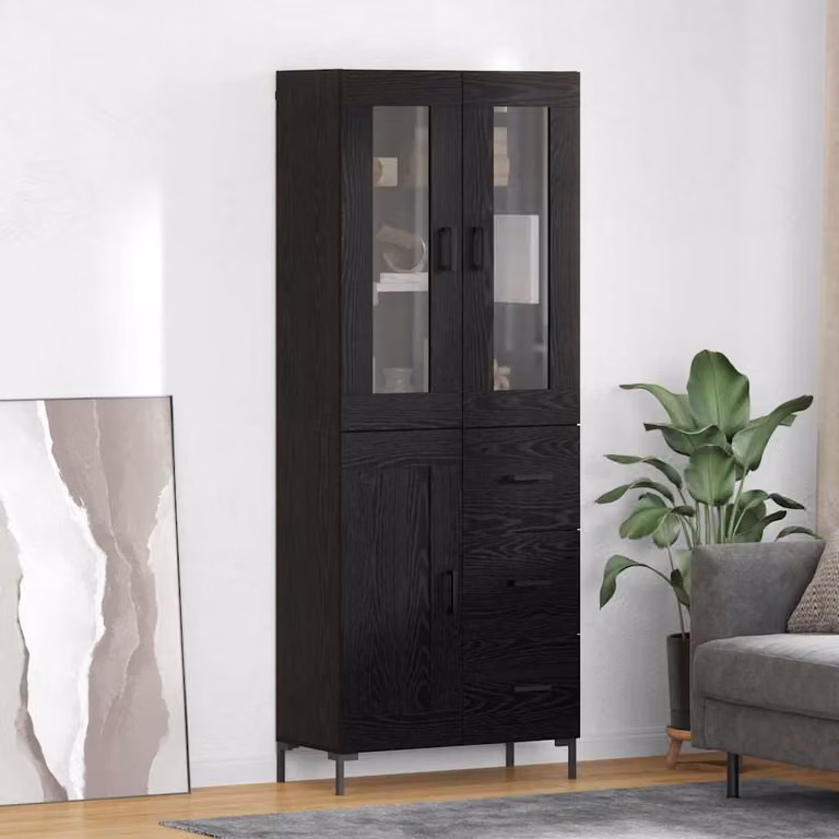 Set di 2 credenze moderne vidaXL in legno e vetro, colore nero opaco, L: 69,5 cm, P: 34 cm, H: 180 cm