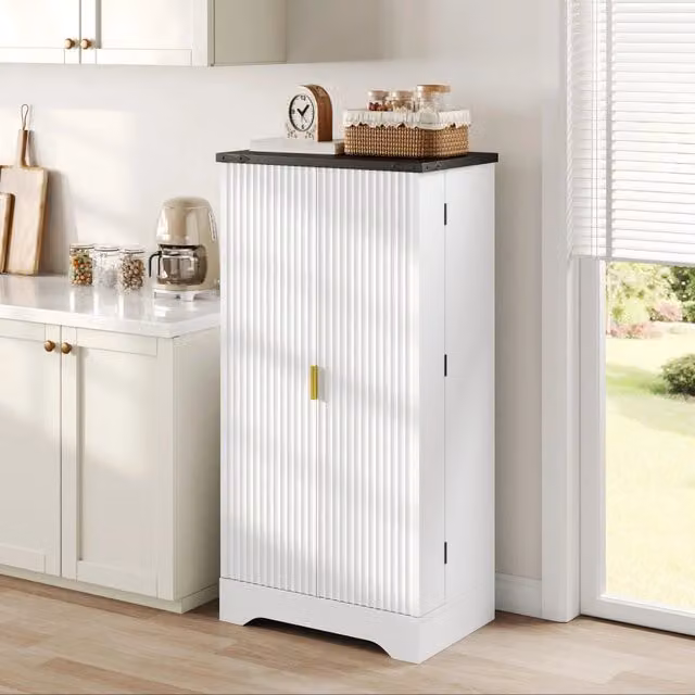 Armadio da cucina MINIMAL con luce LED integrata, ripiani regolabili e doppia anta, Bianco, L: 120 cm, P: 40 cm, H: 60,5 cm