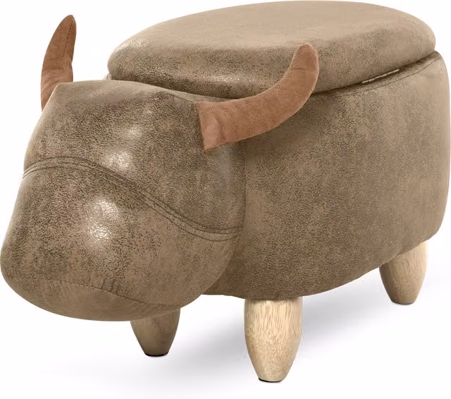 Pouf Contenitore HOMCOM a Forma di Bufalo con Rivestimento in Microfibra e Gambe in Legno, Marrone, L: 62 cm, P: 35 cm, H: 36 cm