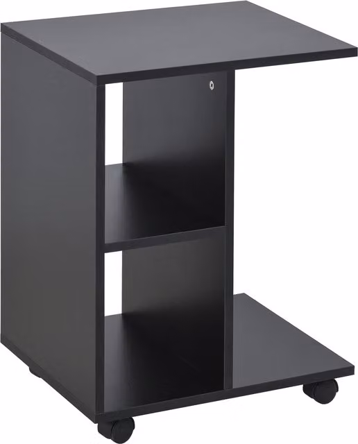Tavolino da salotto a C HOMCOM con 2 ripiani aperti e 4 ruote girevoli, Nero, L 45 x P 35 x H 58 cm