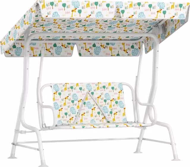 AIYAPLAY Dondolo per Bambini da Esterno a 2 Posti con Tettuccio Regolabile e Cinture di Sicurezza, Bianco, L 112 cm x P 75 cm x H 120 cm