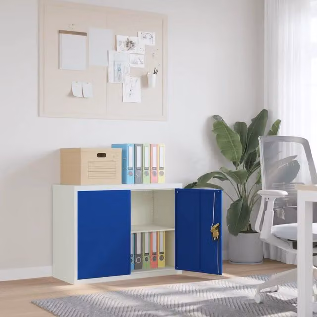 Armadio Classificatore VIDAXL in Metallo con Ante a Battente e Serratura, Grigio e Blu, L: 90 cm, P: 40 cm, H: 70 cm