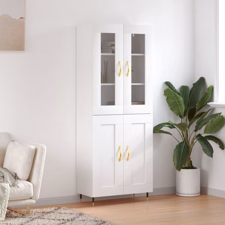 Credenza moderna vidaXL bianca con ante in vetro e ripiani interni L: 69,5 cm, P: 34,0 cm, H: 180,0 cm