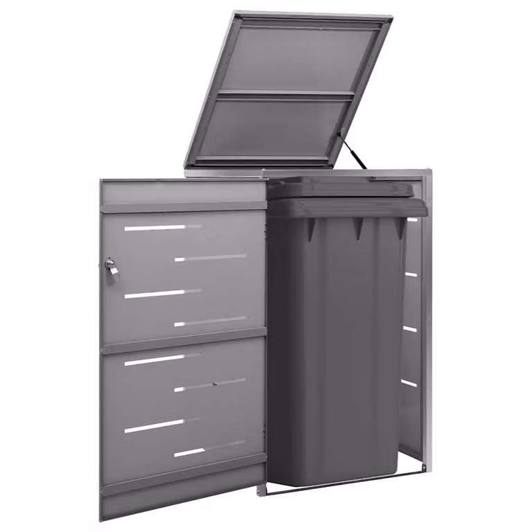 Copribidone singolo vidaXL in acciaio inox con coperchio a ribalta, colore antracite/grigio, L: 69 cm, P: 77,5 cm, H: 115 cm