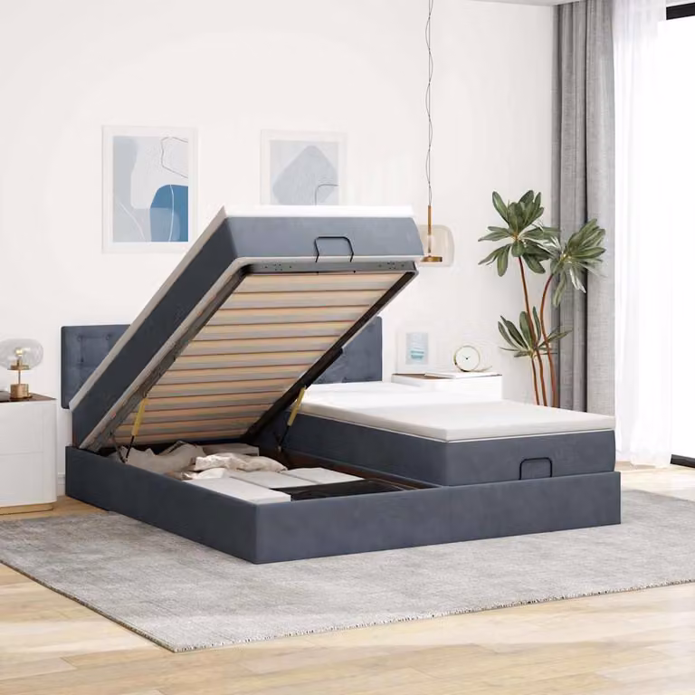 vidaXL Struttura Letto con Materasso in Velluto con Base a Sollevamento e Illuminazione Sotto il Letto, L/P/H: 200 x 160 x 88 cm, Grigio e Bianco