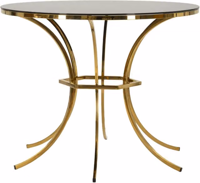 Tavolo da pranzo rotondo Shanty Mauro Ferretti con piano in vetro trasparente e struttura in metallo oro o nero, Diametro: 100 cm, Altezza: 80 cm