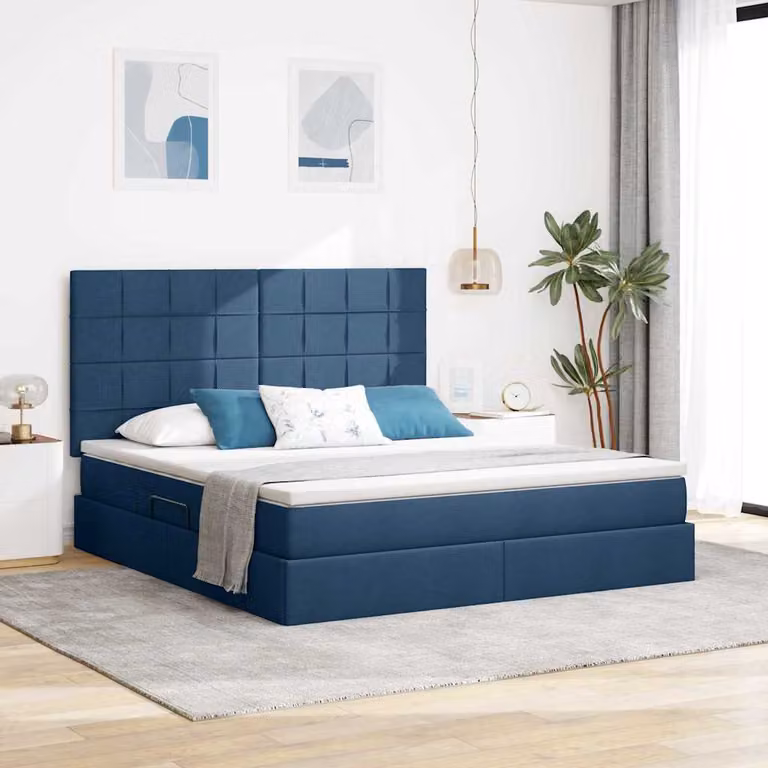 Letto con contenitore e materasso vidaXL Blu L: 180 cm, P: 200 cm, H: 280 cm in tessuto e metallo
