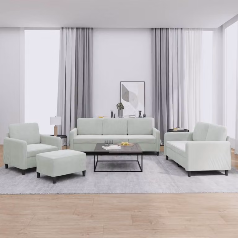 Set di divani vidaXL 4 pezzi in velluto grigio con pouf e cuscini per soggiorno moderno