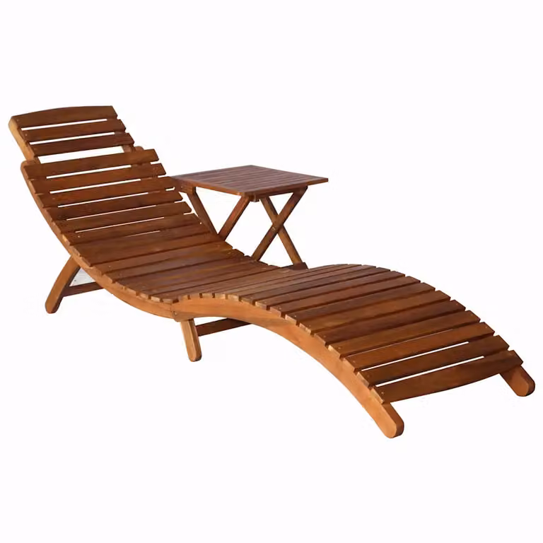 vidaXL Lettino Prendisole in Legno di Acacia Marrone con Tavolino Laterale e Design Ergonomico
