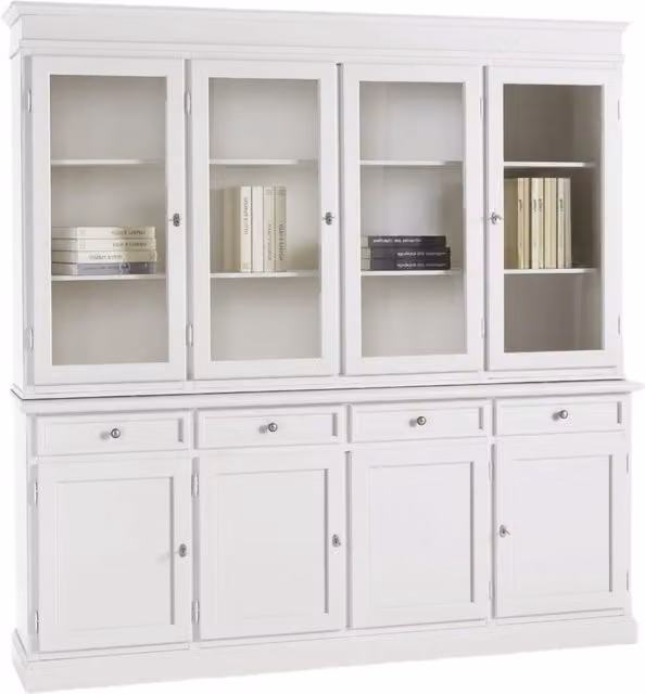 Cristalliera classica in legno e vetro con ante in vetro Mobili 2G bianco H 203 cm x L 203 cm x P 42 cm