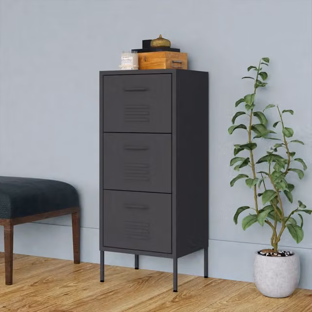 Armadietto da bagno in metallo vidaXL colore antracite con ante e cassetti L/P/H: 42,5 x 35 x 101,5 cm