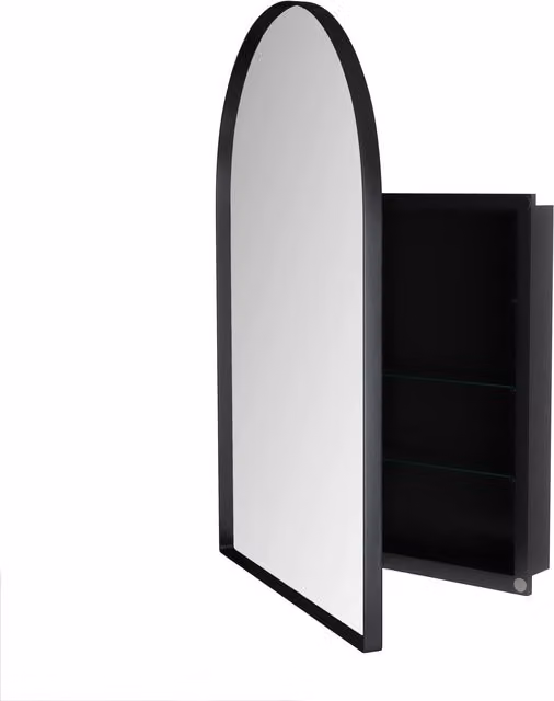 Armadio a specchio B&F con cornice in metallo nero e funzione anti-appannamento, ideale per bagno, soggiorno o camera da letto, L: 91 cm, P: 61 cm, H: 12 cm