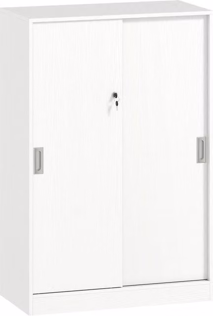 Vinsetto Armadietto da Ufficio Moderno con Ante Scorrevoli e Serratura, Bianco, L 80 cm x P 40 cm x H 120 cm