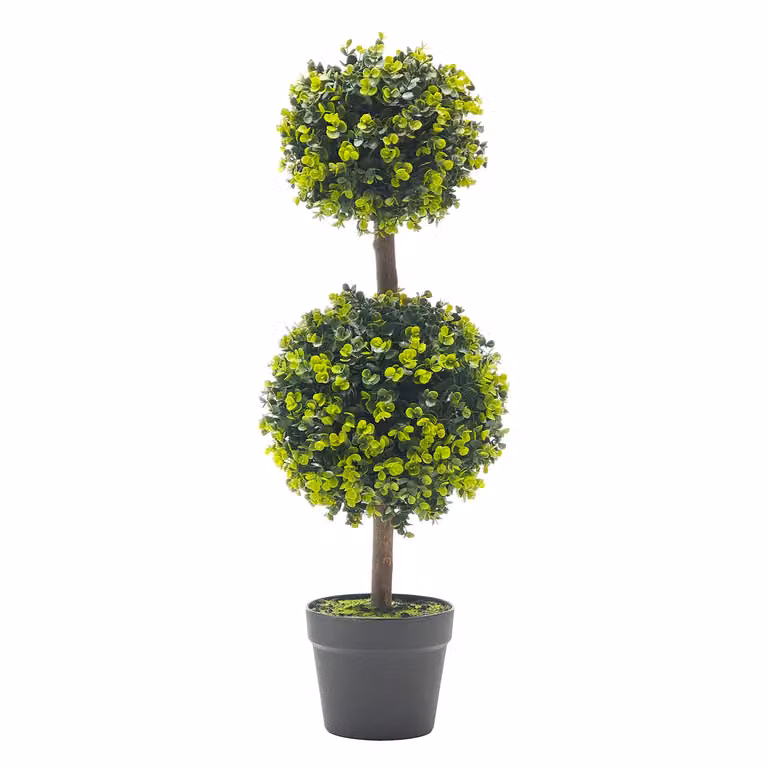 Pianta Artificiale Bosso Doppia Sfera con Vaso VESTIAMO CASA, Colore Verde, H 70 cm, Diametro: 25 cm