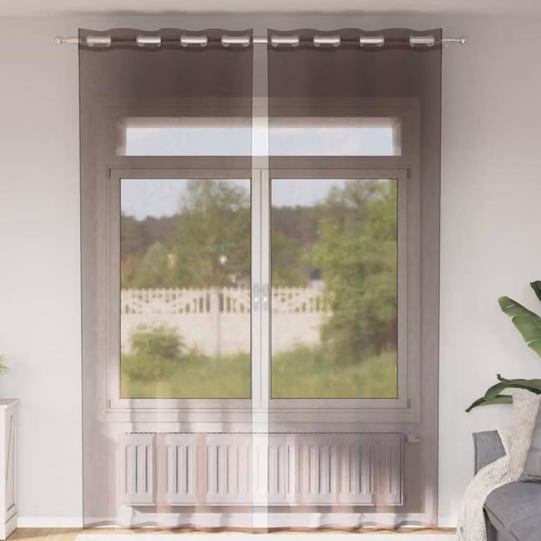 Set di 2 tende in voile semi-trasparenti vidaXL con occhielli, marroni, L: 140 cm, H: 300 cm