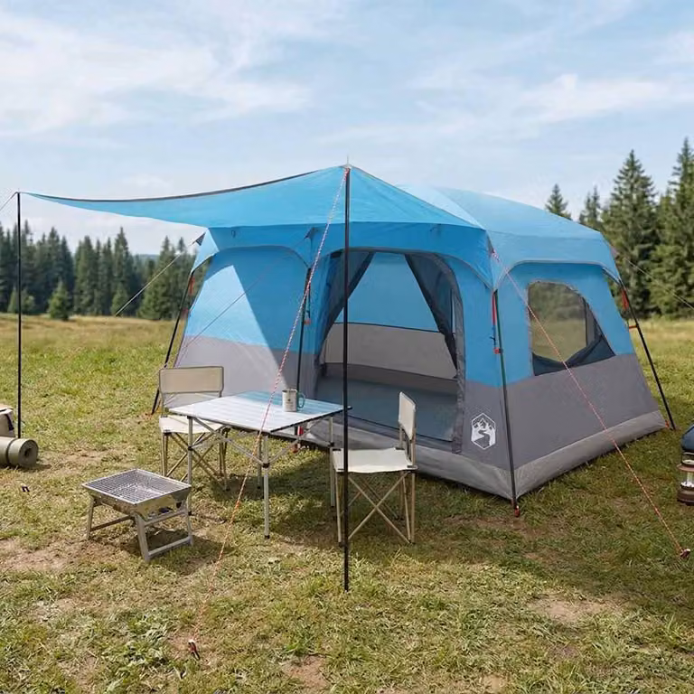 Tenda Familiare vidaXL per 10 Persone, Blu, in Poliestere e Acciaio, L/P/H: 420 x 315 x 208 cm