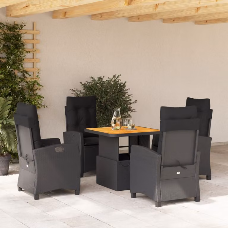 Set da pranzo da giardino moderno vidaXL in legno di acacia oliato nero e marrone con meccanismo regolabile in altezza